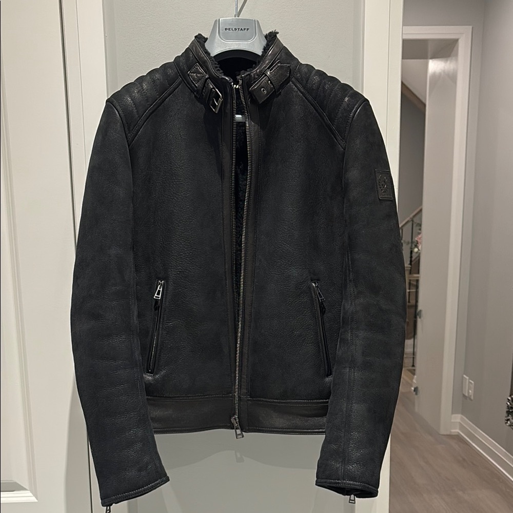 Belstaff Black Bomber Jacket with Stand-Up Collar